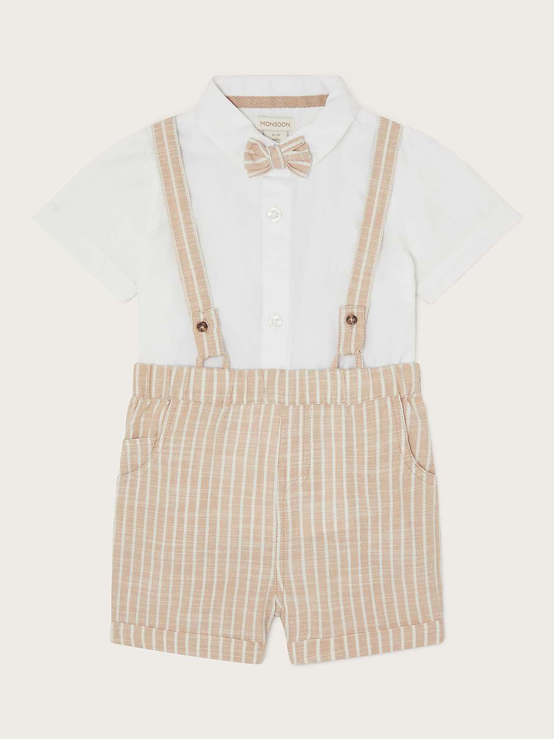 Buy Monsoon Baby Sammy Stripe Braces and Shorts Set, Stone Online at johnlewis.com