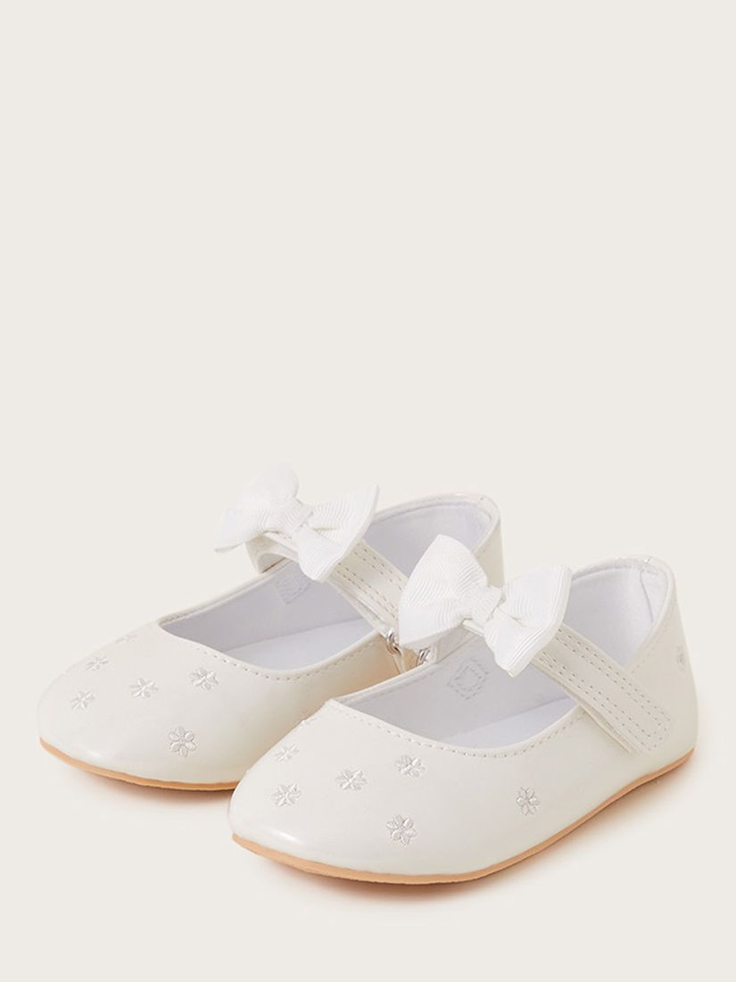 Monsoon Baby Patent Daisy Walkers, Ivory, C2