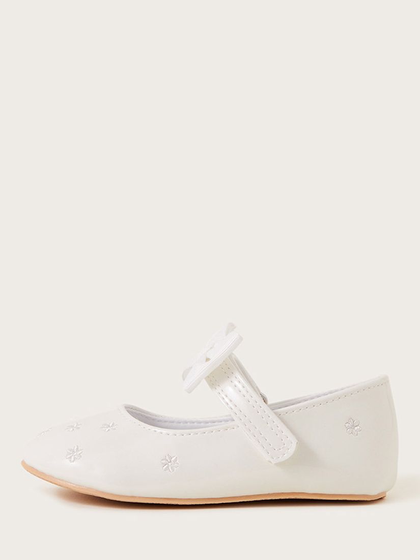 Monsoon Baby Patent Daisy Walkers, Ivory, C2