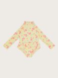 Monsoon Baby Long Sleeve Flamingo and Stripe Skirted Swimsuit, Yellow/Multi