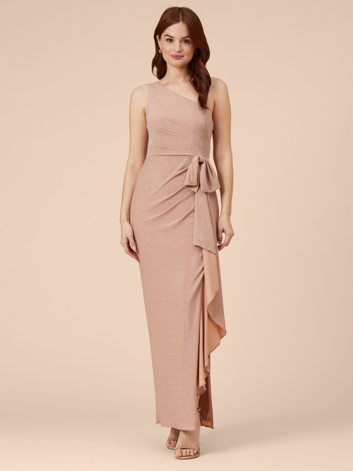 Adrianna Papell Metallic Knit Cascade Maxi Dress Ginger 6