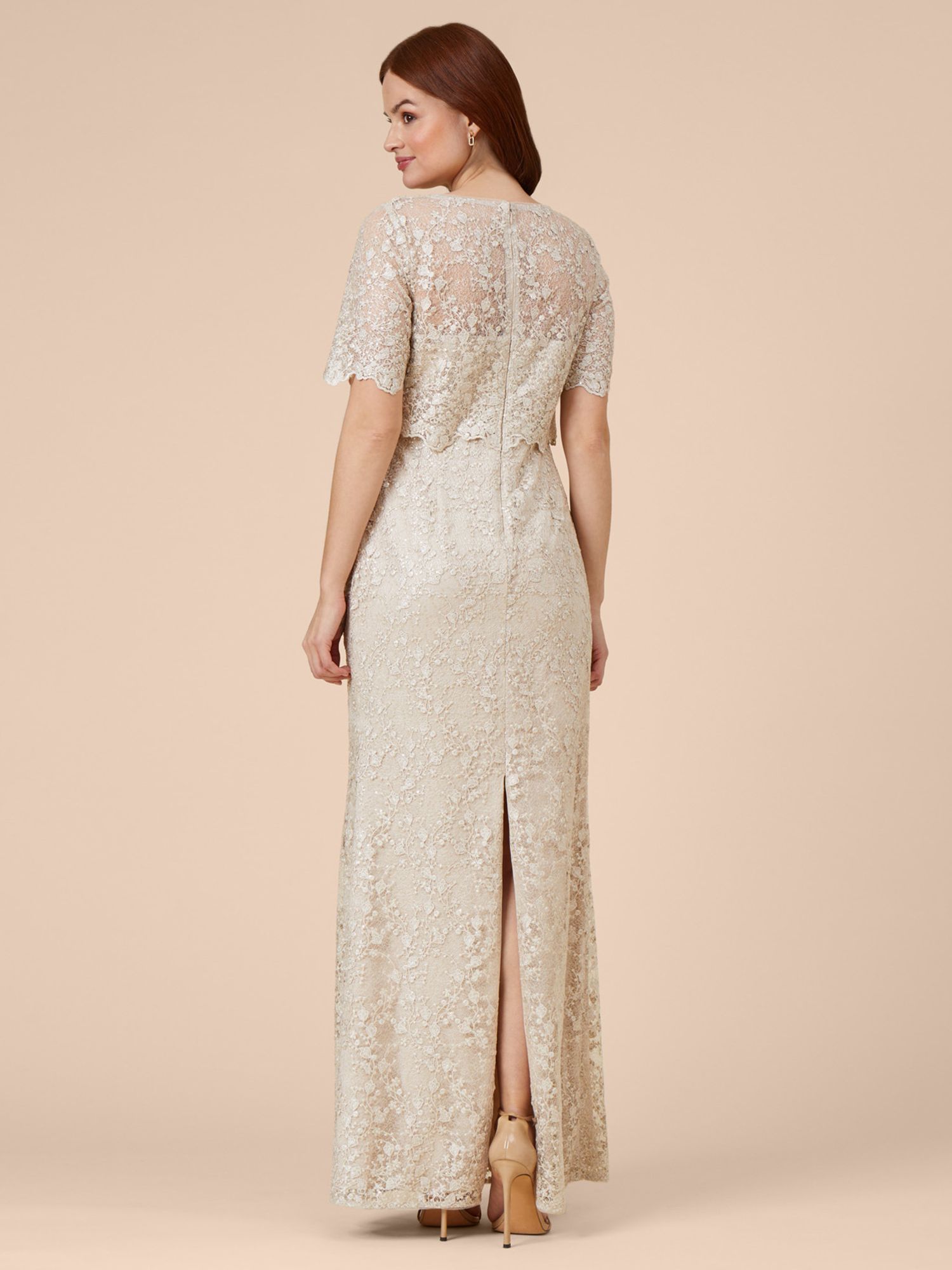 Buy Adrianna Papell Sequin Guipure Popover Gown, Biscotti Online at johnlewis.com