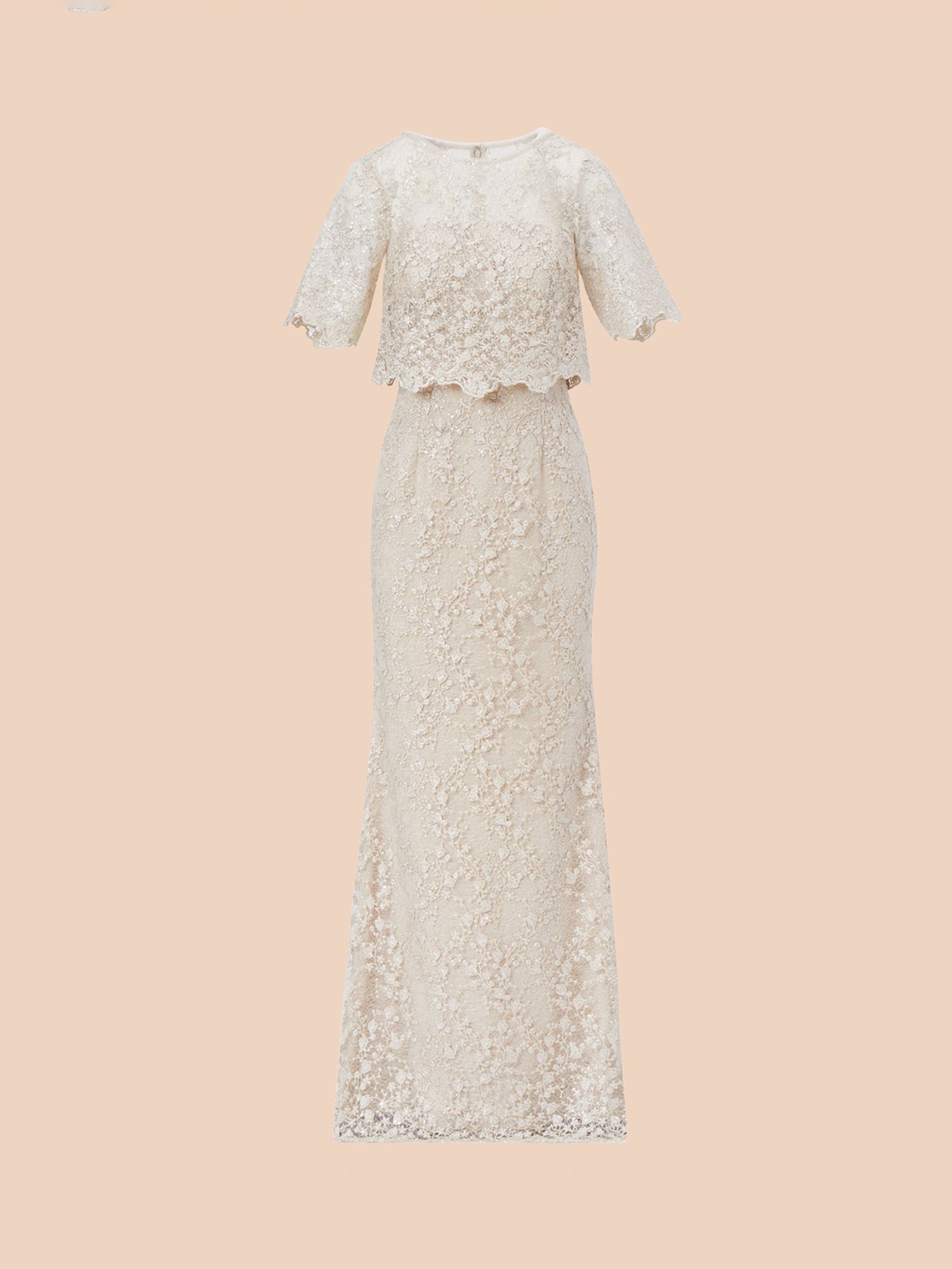 Adrianna Papell Sequin Guipure Popover Gown Biscotti