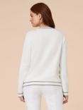 Adrianna Papell Contrast Trim Crew Neck Cardigan, Ivory/Black