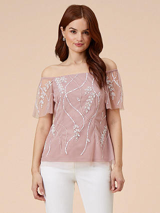 Adrianna Papell Beaded Off Shoulder Top, Light Pink
