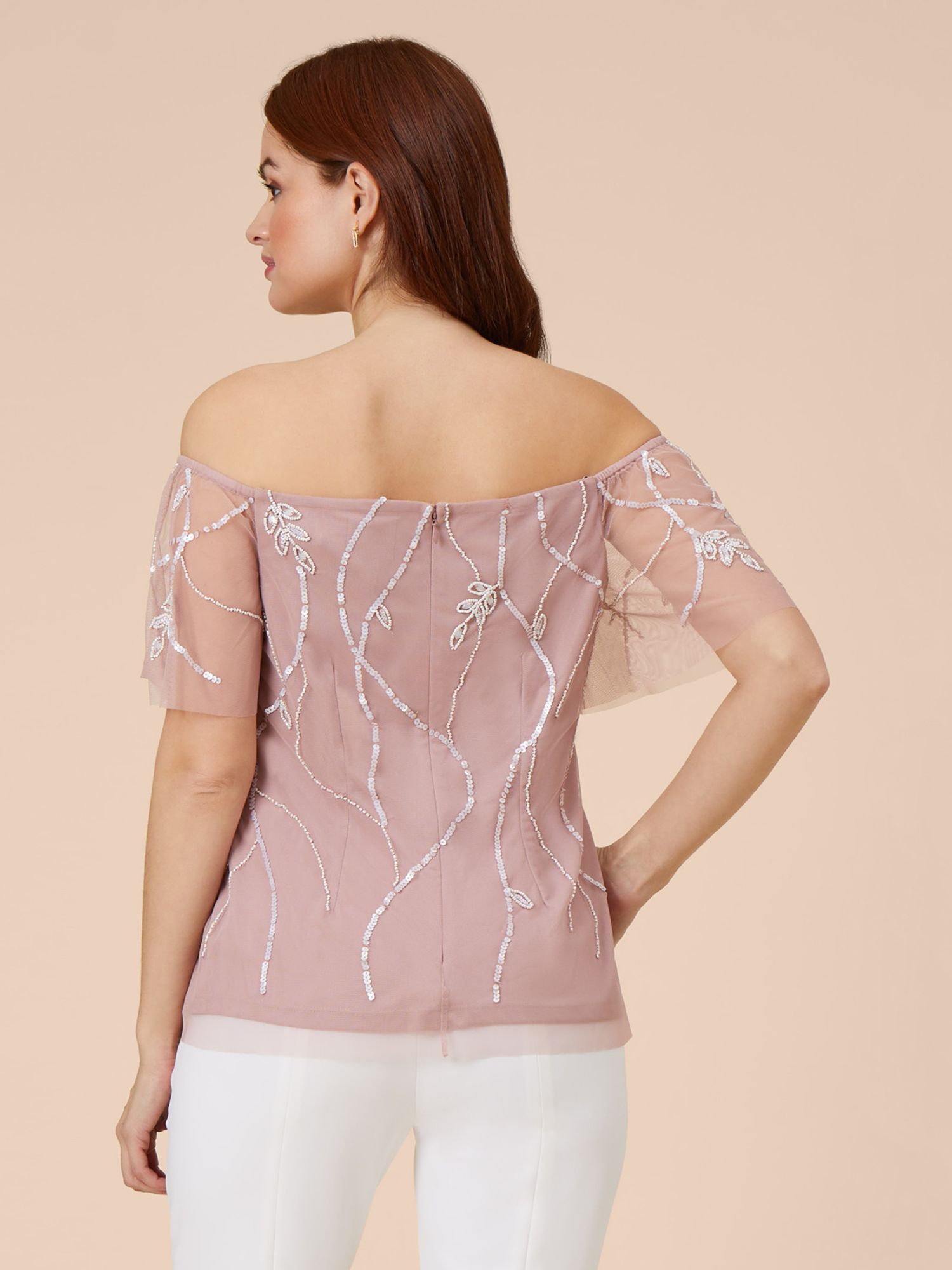 Buy Adrianna Papell Beaded Off Shoulder Top, Light Pink Online at johnlewis.com