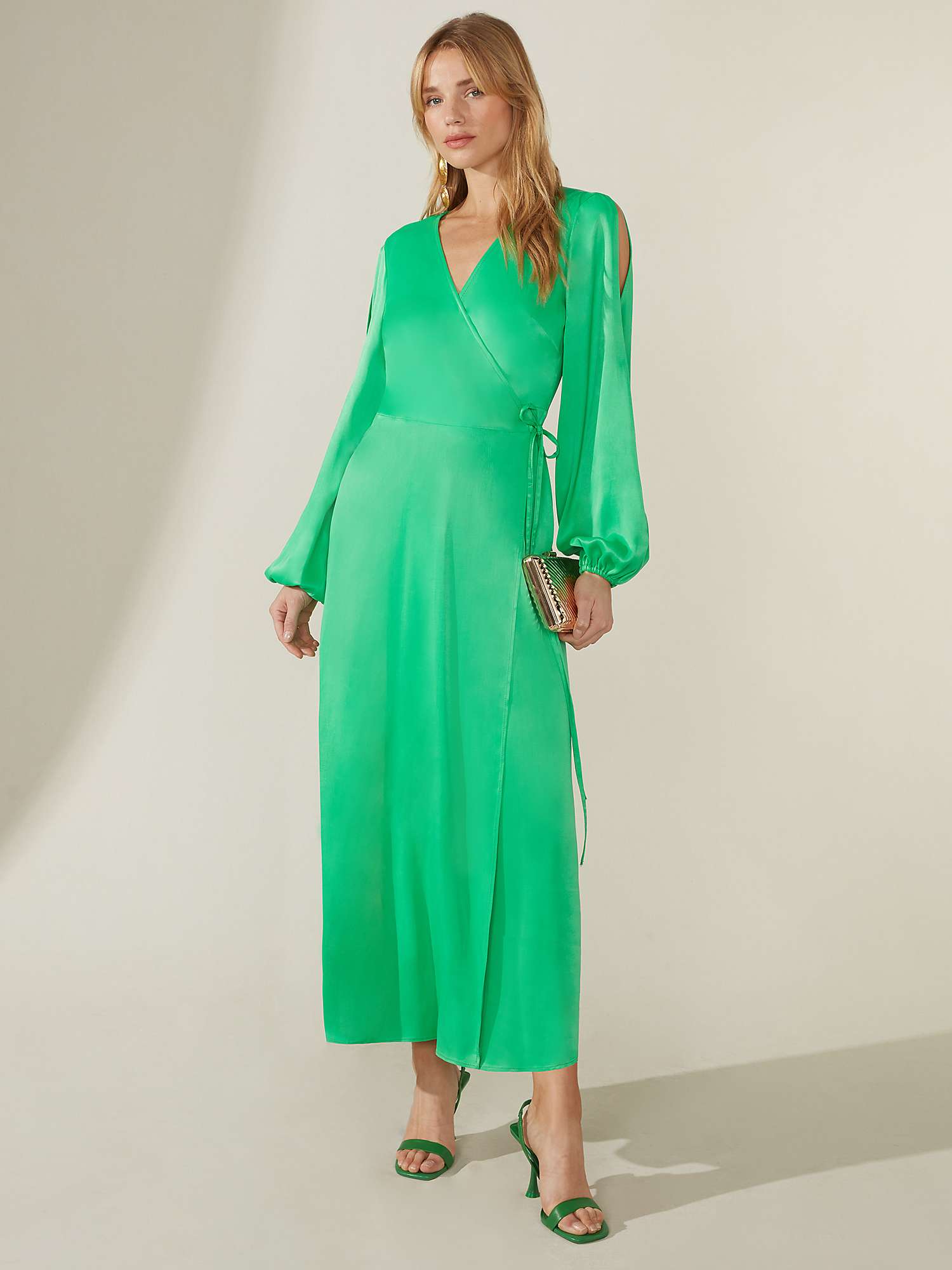 Buy Ro&Zo Satin Cold Shoulder Wrap Dress, Green Online at johnlewis.com