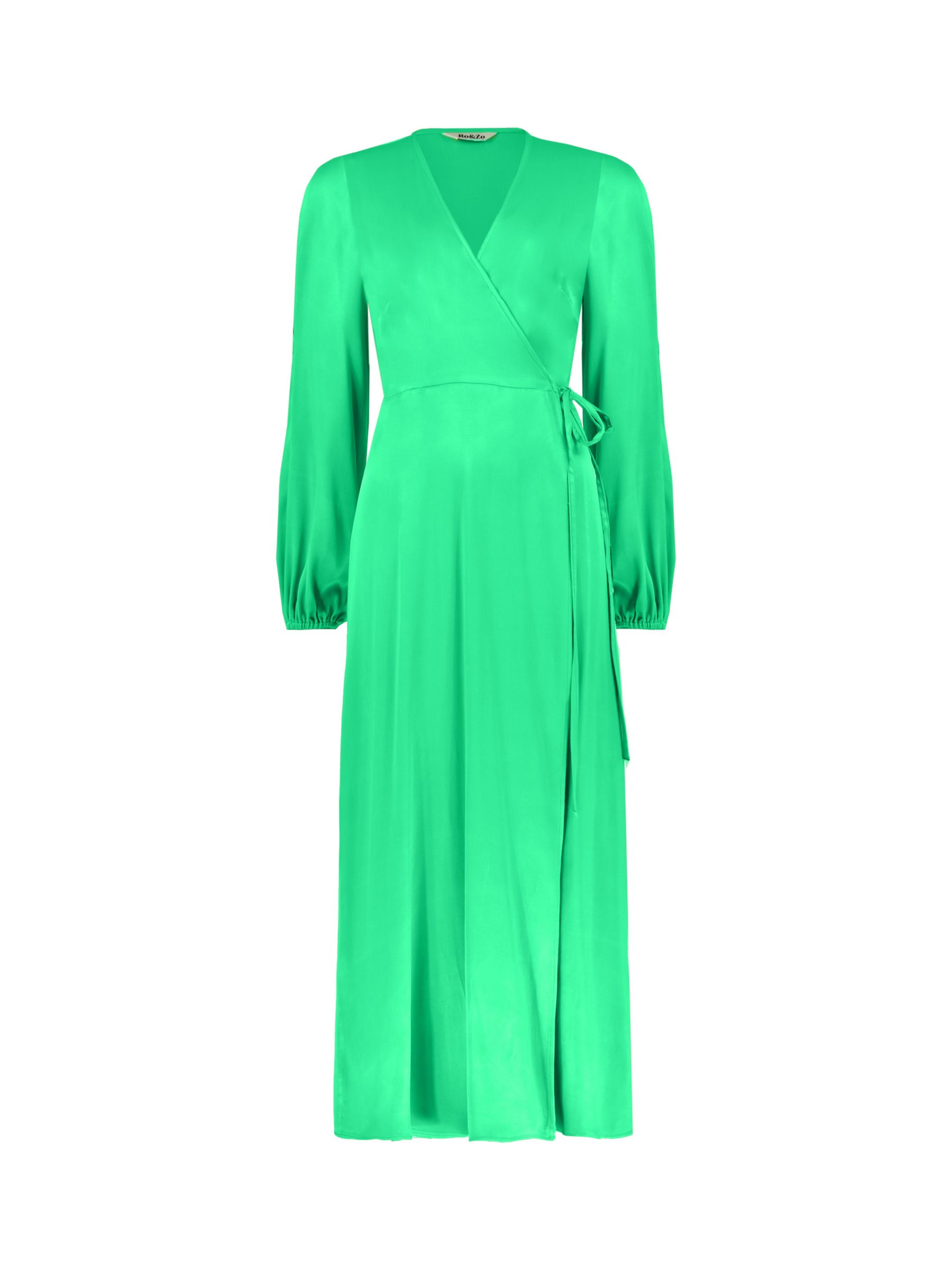 Ro&Zo Satin Cold Shoulder Wrap Dress, Green at John Lewis & Partners