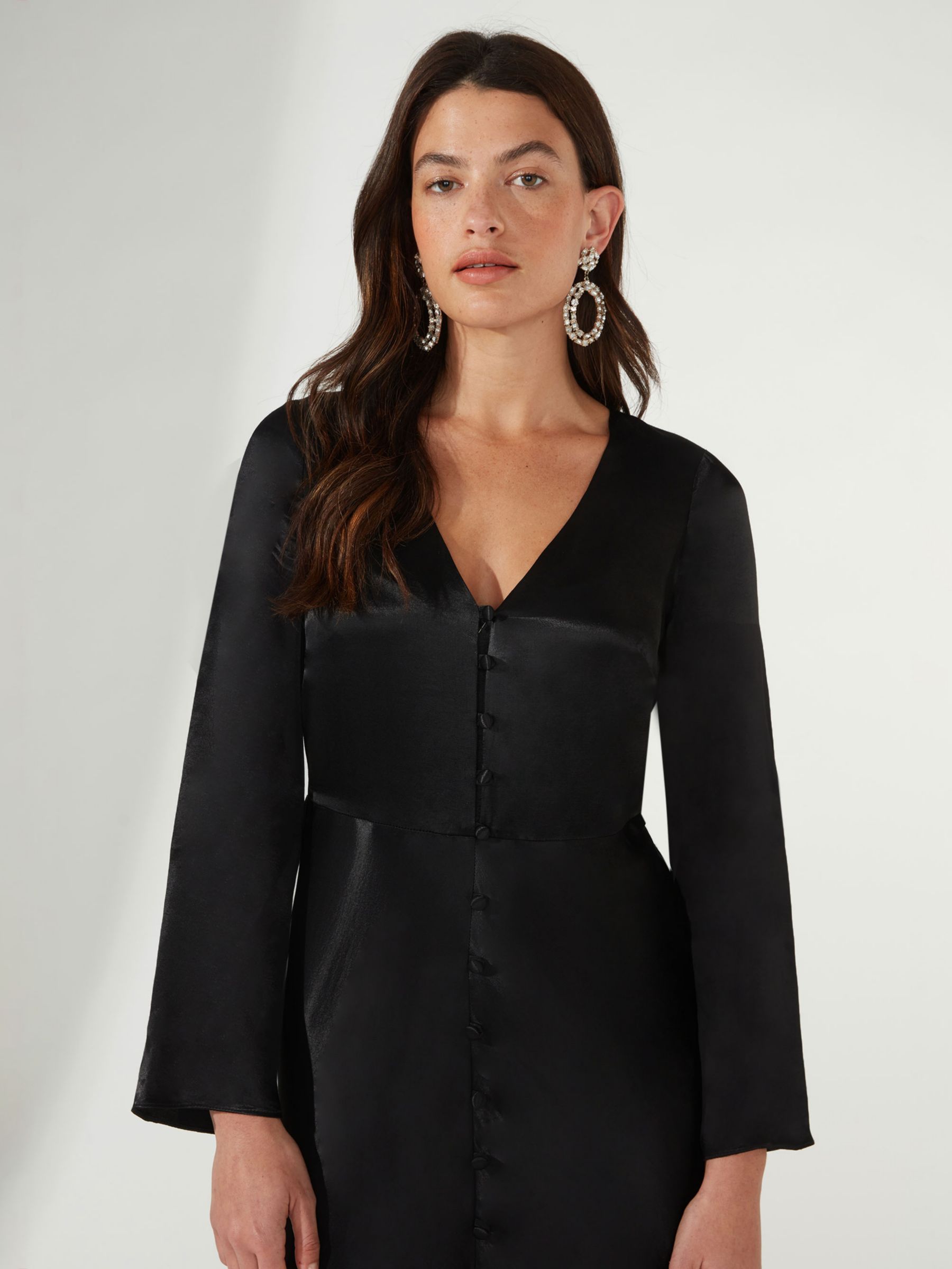Buy Ro&Zo Lilah Satin Button Front Midi Dress, Black Online at johnlewis.com