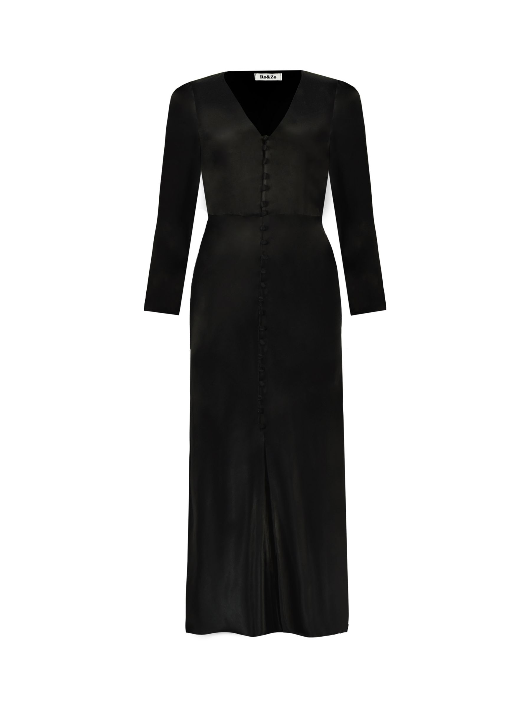Ro&Zo Lilah Satin Button Front Midi Dress, Black, 10