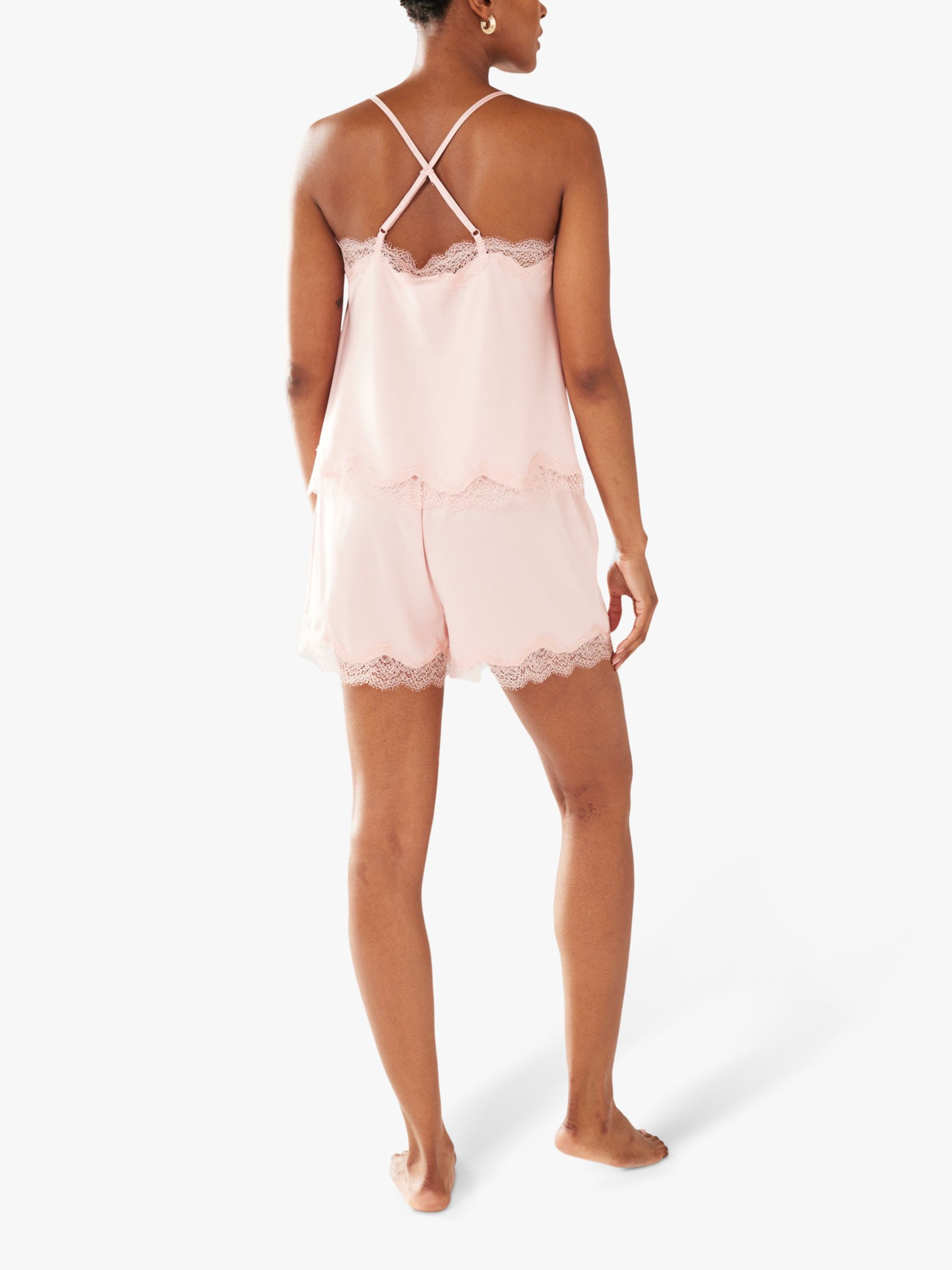 Chelsea Peers Satin Lace Pyjama Shorts Set, Pink, 6