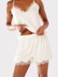 Chelsea Peers Satin Lace Pyjama Shorts Set, Off White