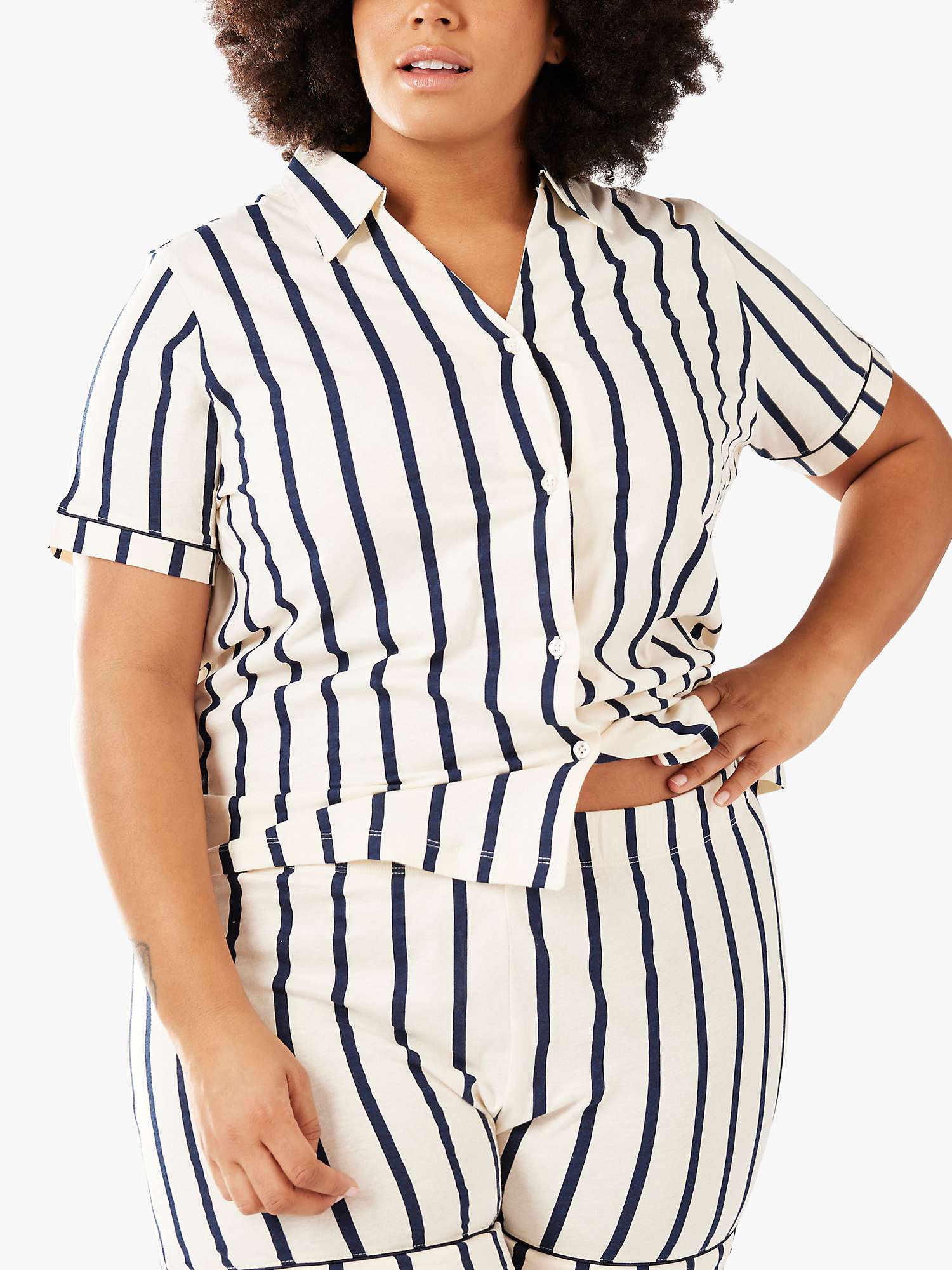 Buy Chelsea Peers Curve Organic Cotton Stripe Short Pyjama Set, Blue Online at johnlewis.com