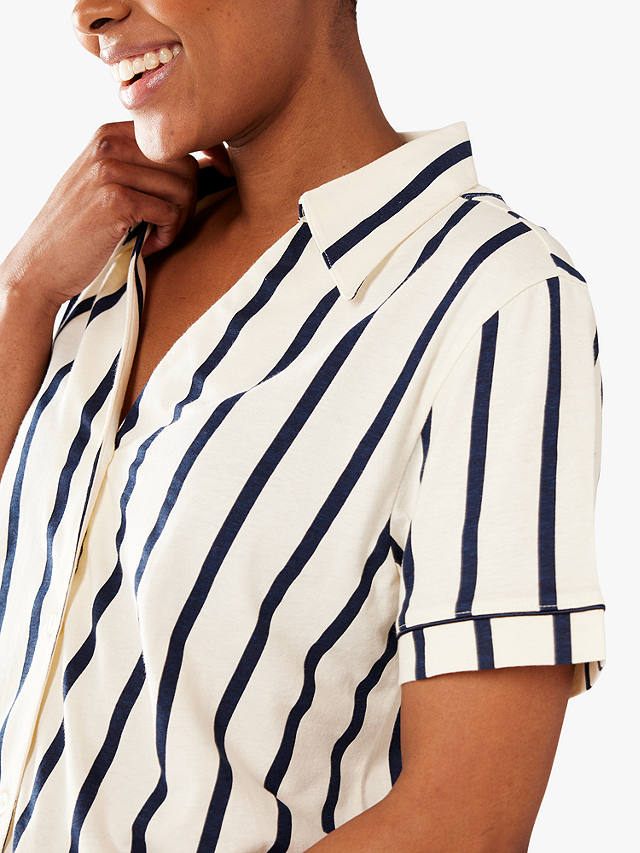 Chelsea Peers Organic Cotton Striped Pyjamas, Navy/White