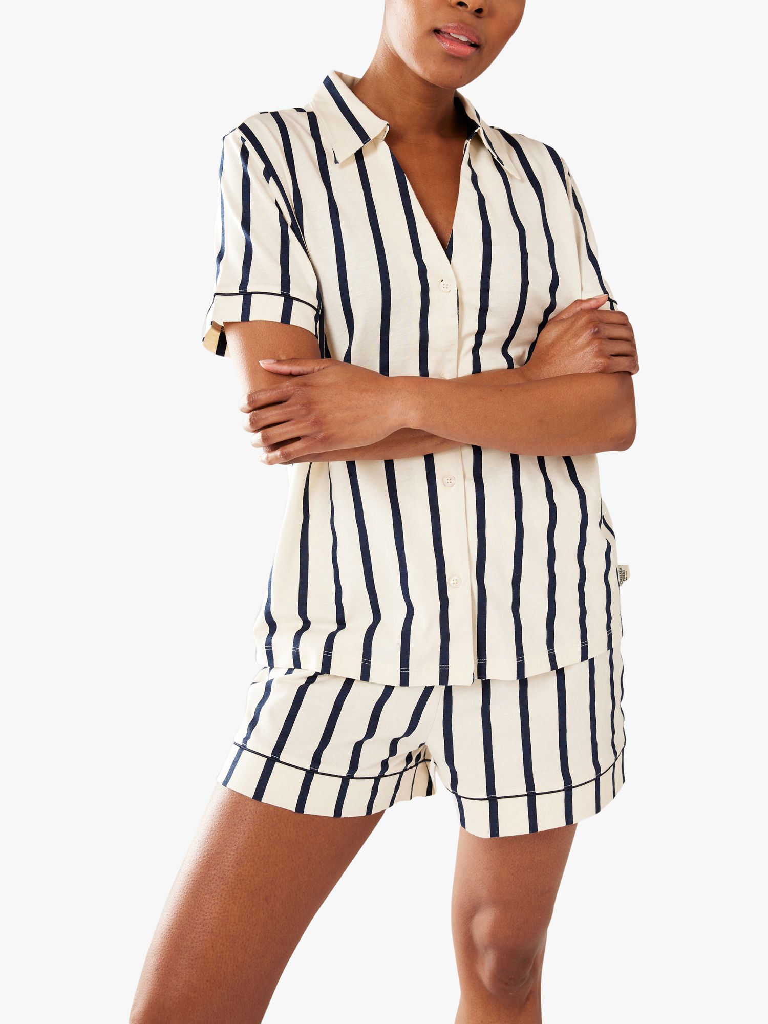 Chelsea Peers Organic Cotton Striped Pyjamas, Navy/White, 6