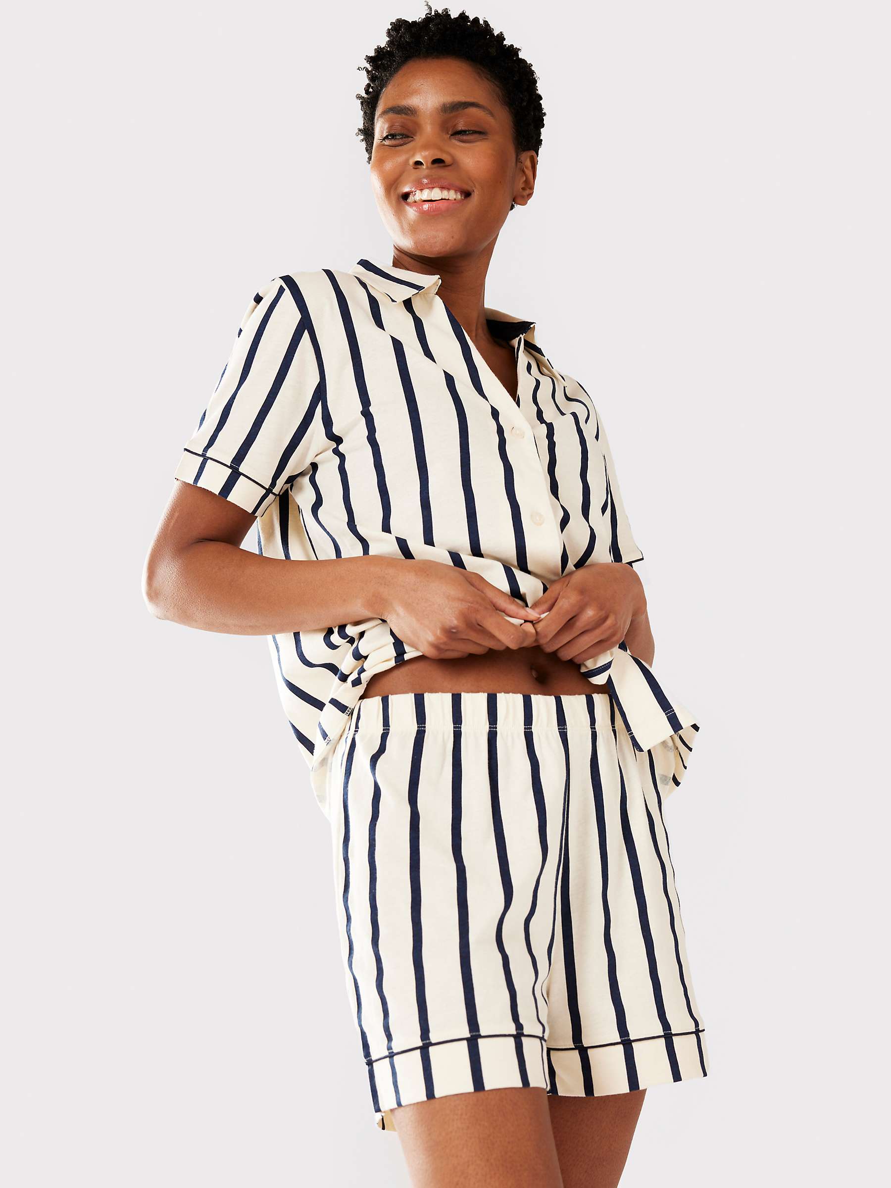 Buy Chelsea Peers Organic Cotton Striped Pyjamas, Navy/White Online at johnlewis.com