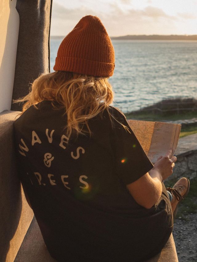 Passenger Bogota Waves & Trees T-Shirt, Faded Black, XS