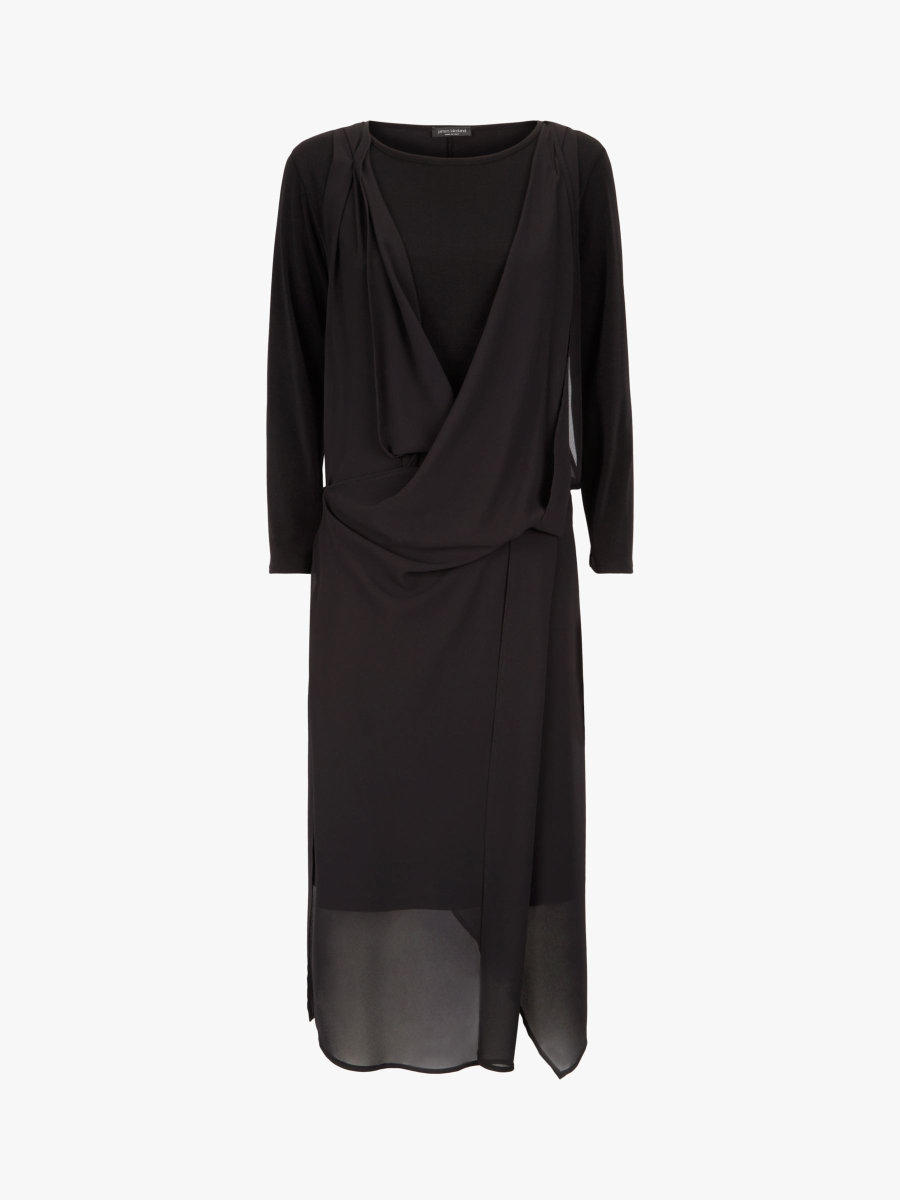 James Lakeland Layered V-Neck Chiffon Dress, Black at John Lewis & Partners