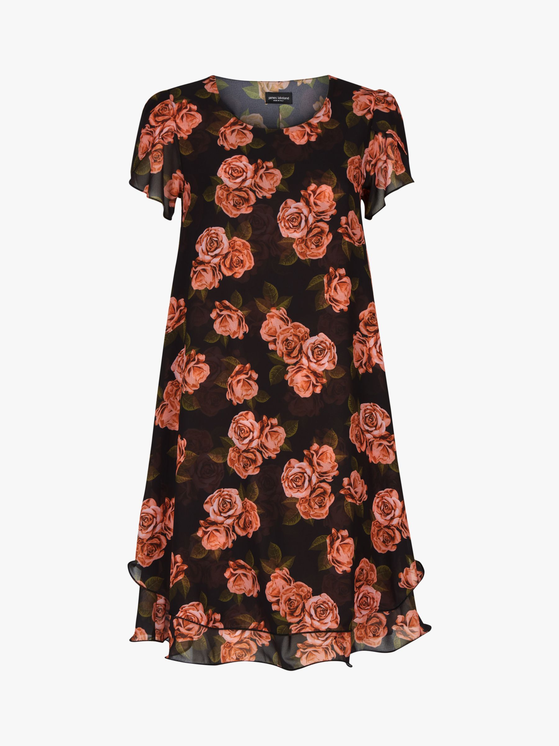 James Lakeland Flora Print Petal Sleeve Wave Hem Dress, Black at John ...