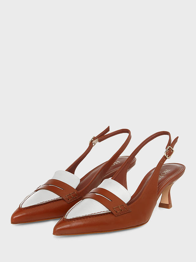 Hobbs Mischa Slingback Leather Court Shoes, Tan Ivory