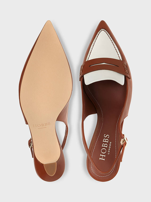 Hobbs Mischa Slingback Leather Court Shoes, Tan Ivory