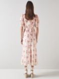 L.K.Bennett Leith Floral and Stripe Silk Rich Midi Dress, Pale Pink/Multi, Pale Pink/Multi