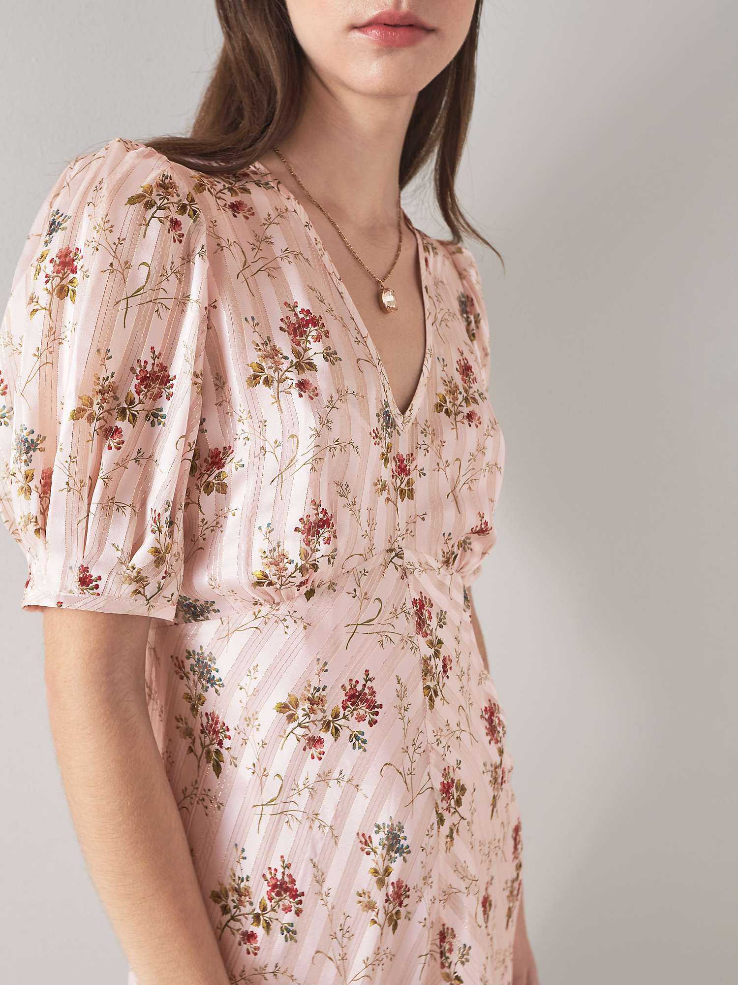 Buy L.K.Bennett Leith Floral and Stripe Silk Rich Midi Dress, Pale Pink/Multi Online at johnlewis.com