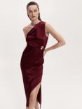 Mango Fernanda Asymmetrical Satin Dress, Dark Red