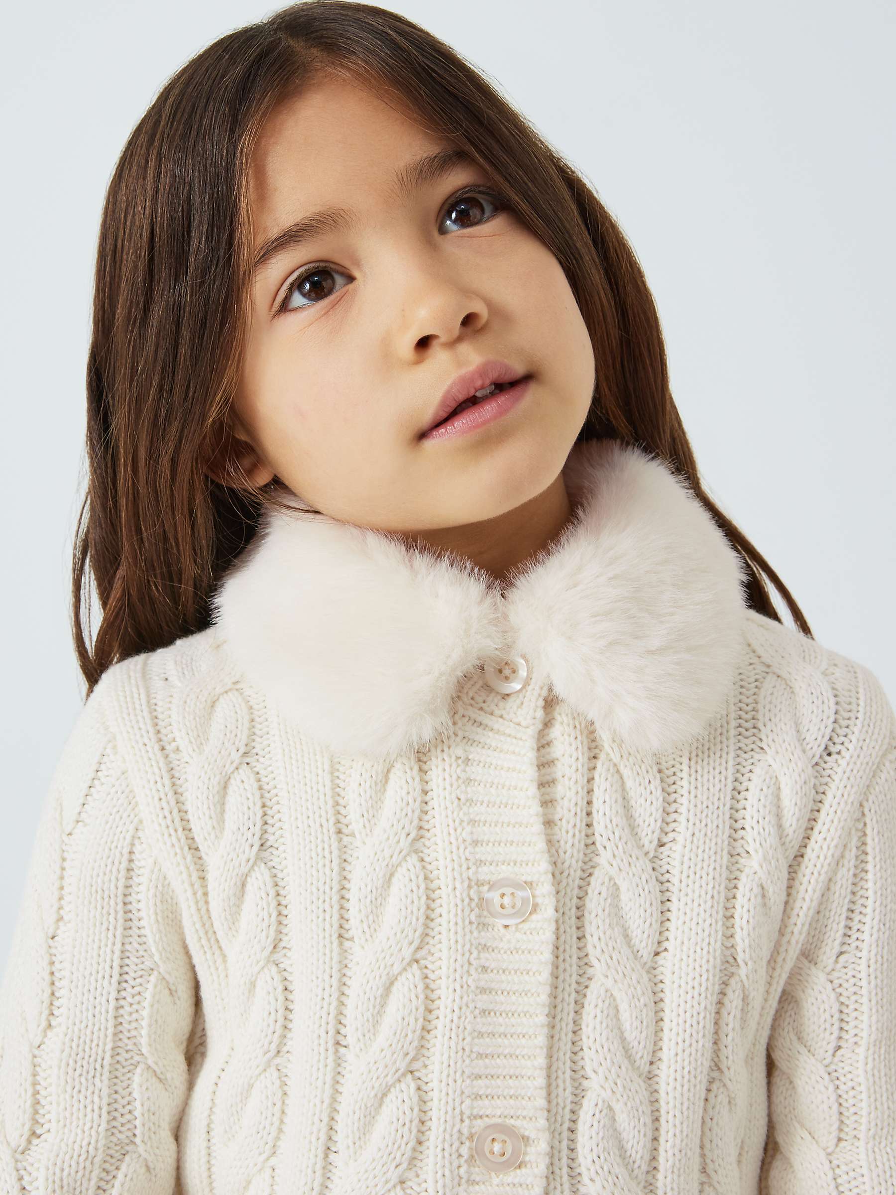 Buy John Lewis Heirloom Collection Kids' Cable Knit Faux Fur Collar Cardigan, Cream Online at johnlewis.com