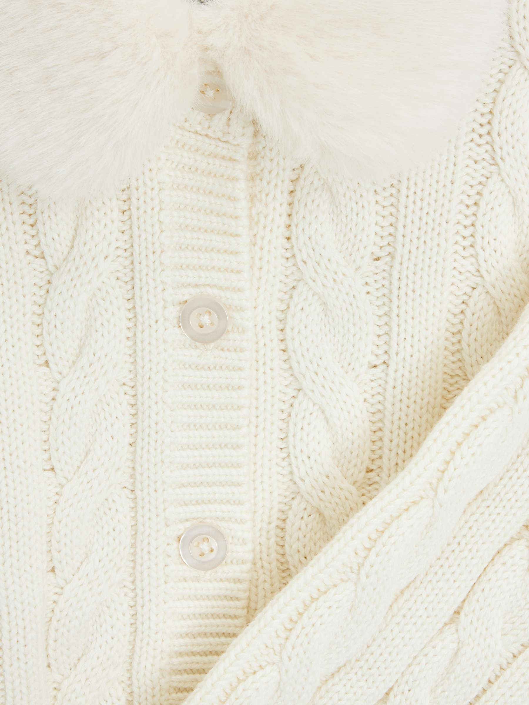 Buy John Lewis Heirloom Collection Kids' Cable Knit Faux Fur Collar Cardigan, Cream Online at johnlewis.com