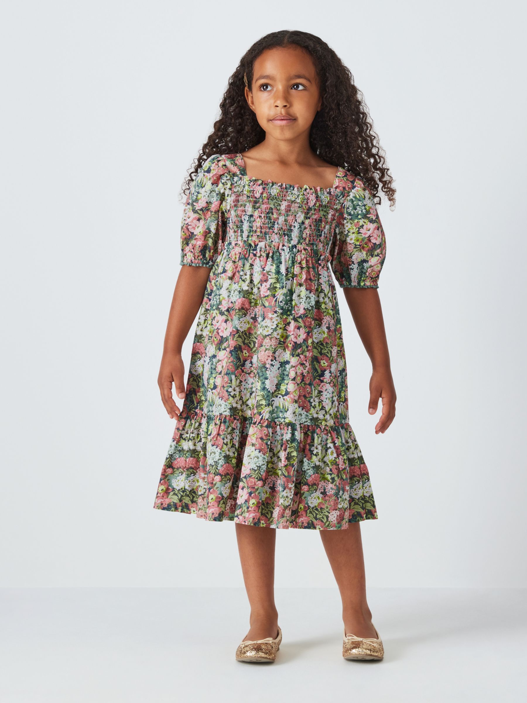 John Lewis Heirloom Collection Kids' Floral Ruffle Dress, Multi, 7 years