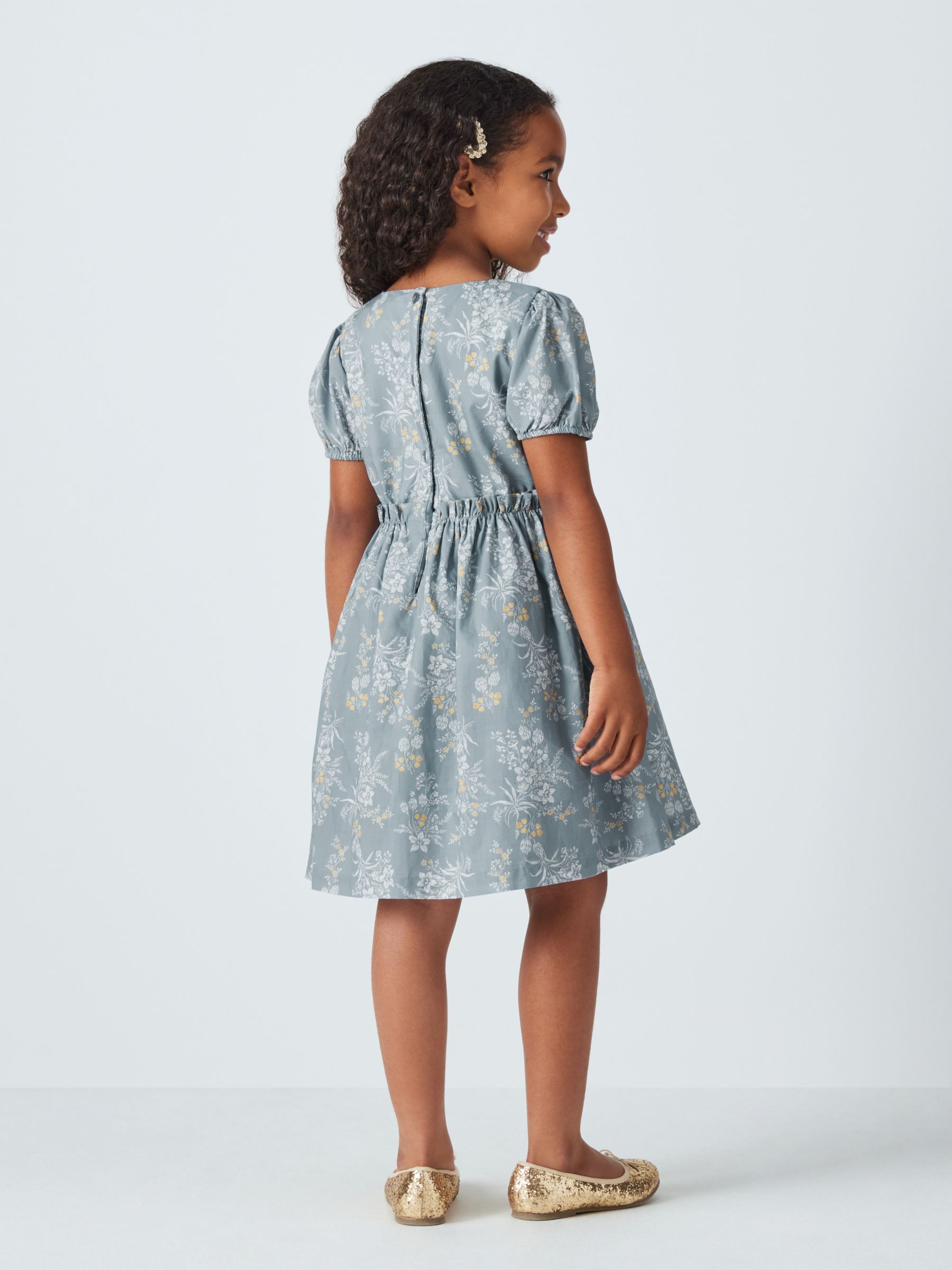 John Lewis Heirloom Collection Kids' Vintage Floral Shirred Dress, Blue, 10 years