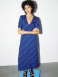 HUSH Polly Striped A-Line Midi Dress, Blue