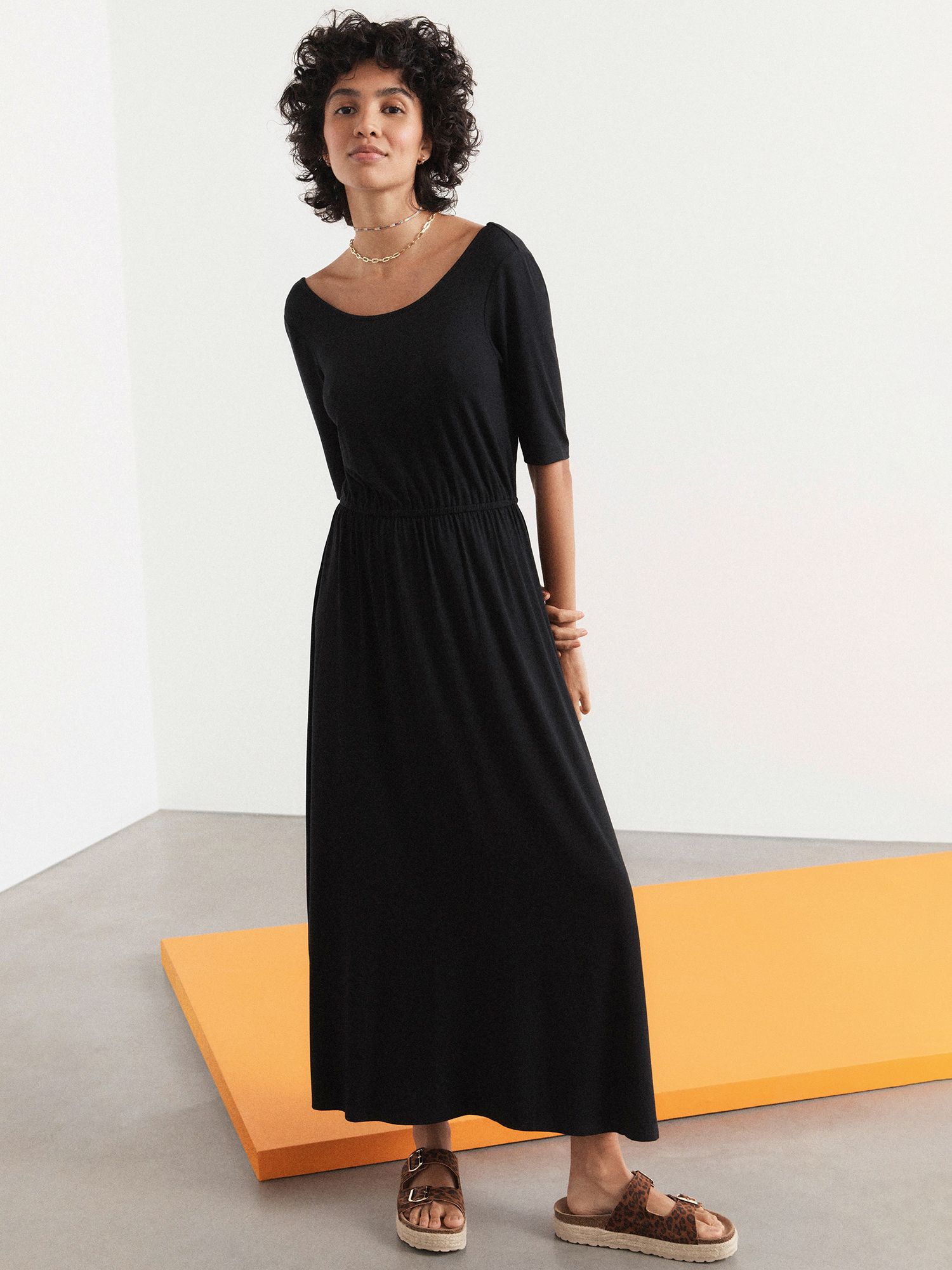 HUSH Elisa Plain Jersey Midi Dress, Black, 6