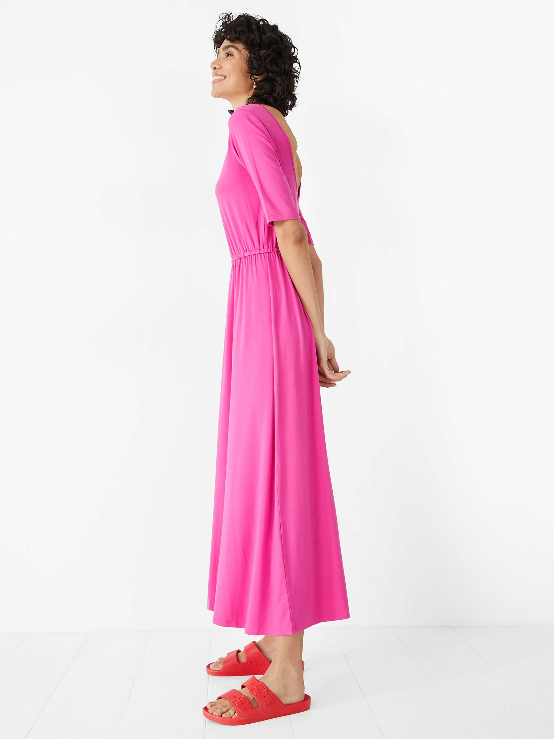 hush Elisa Plain Jersey Midi Dress, Bright Pink at John Lewis & Partners