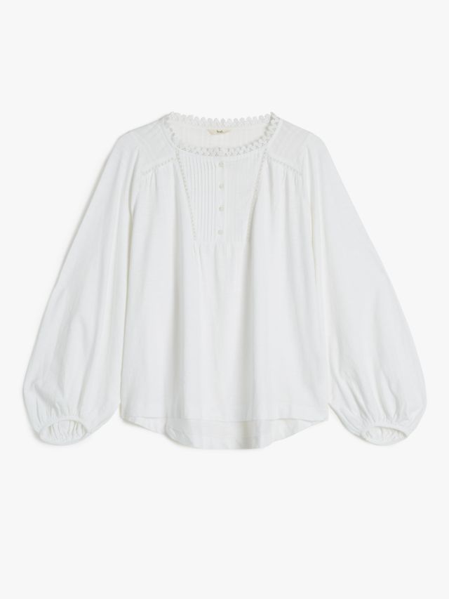 HUSH Eloise Pin Tuck Blouse, White, XXS