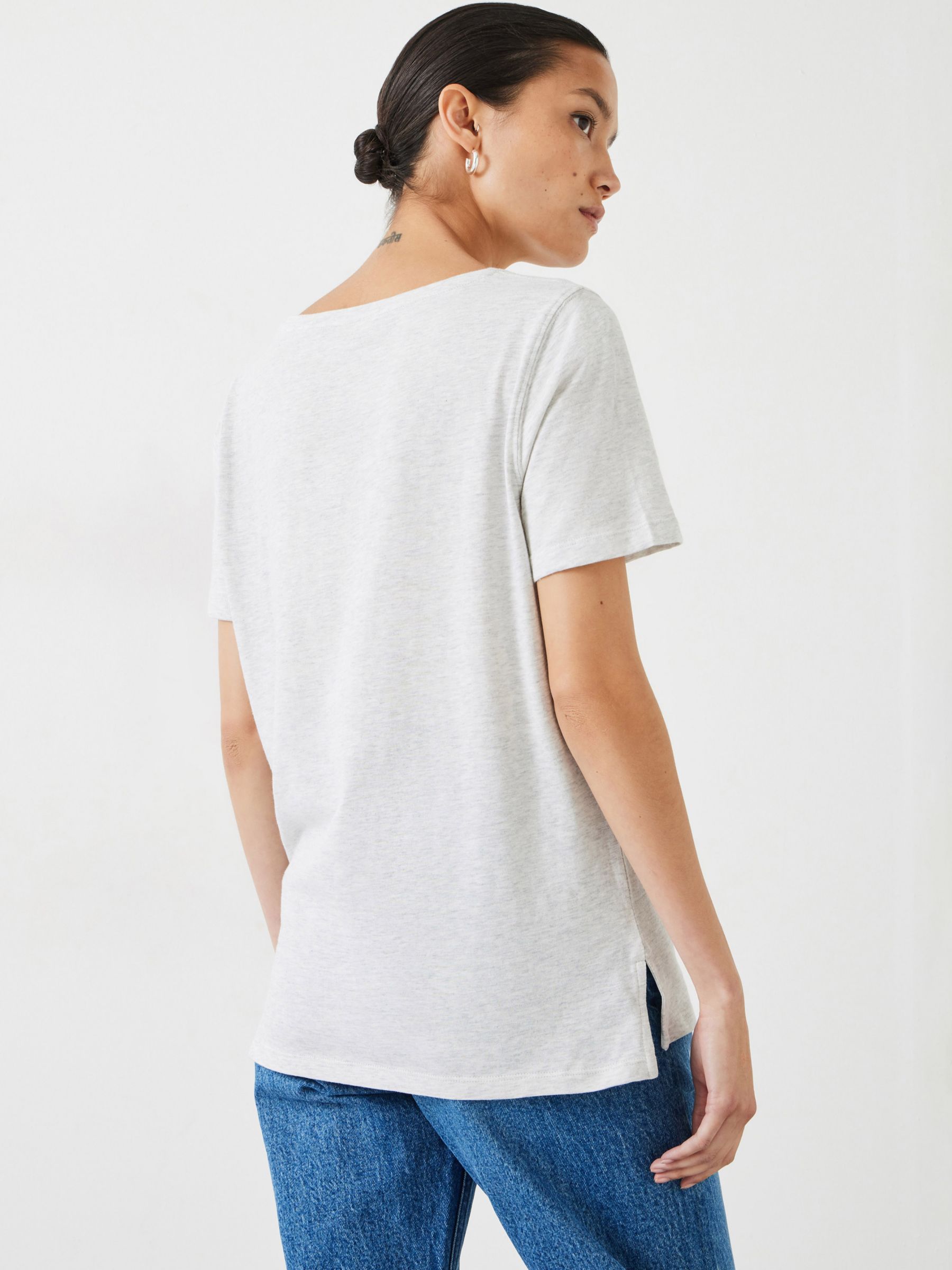 HUSH Kali Cotton Crew Neck T-Shirt, Lightest Grey Marl, XS