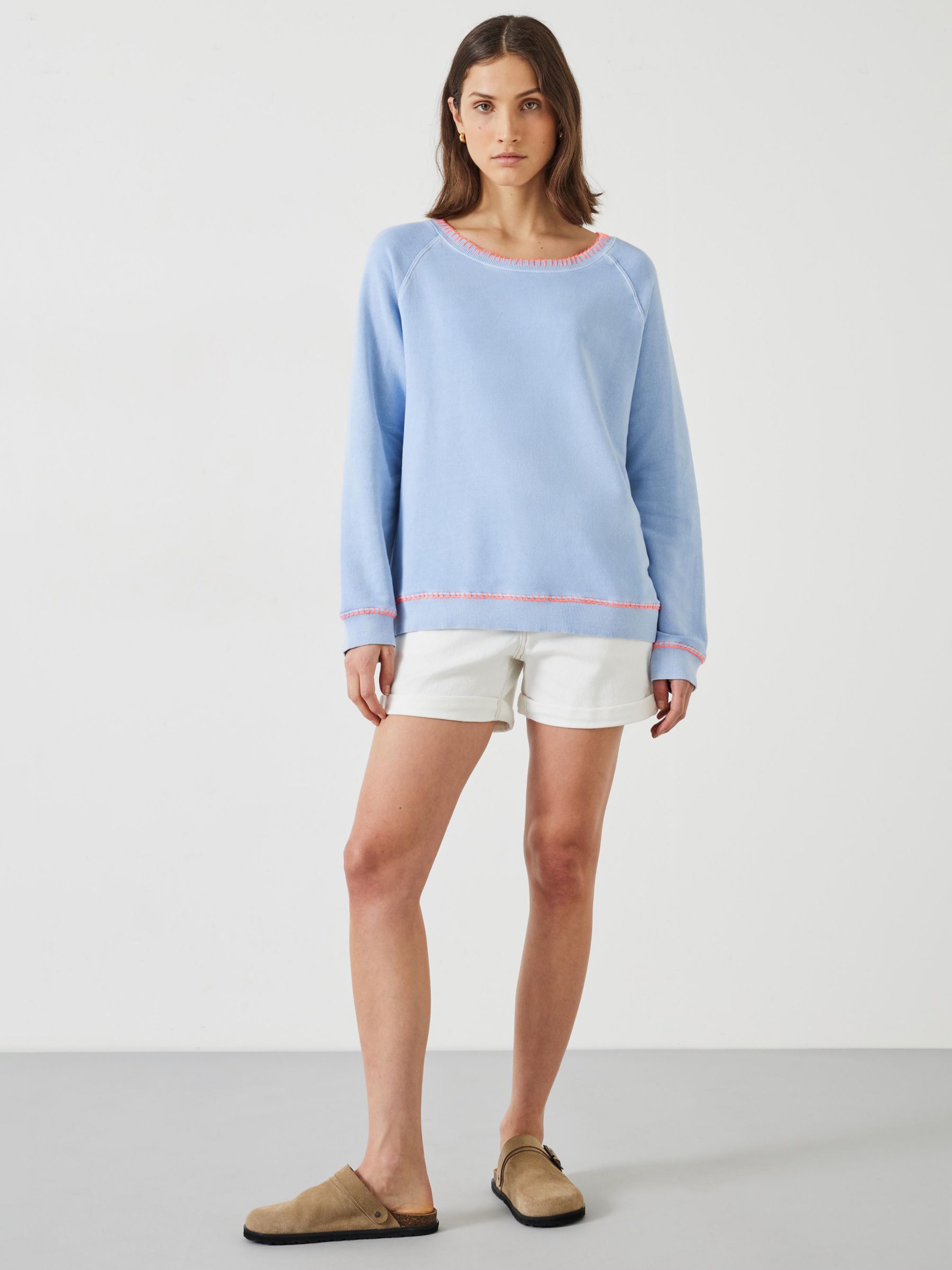 HUSH Contrast Stitch Sweatshirt, Fuchsia Pink at John Lewis & Partners