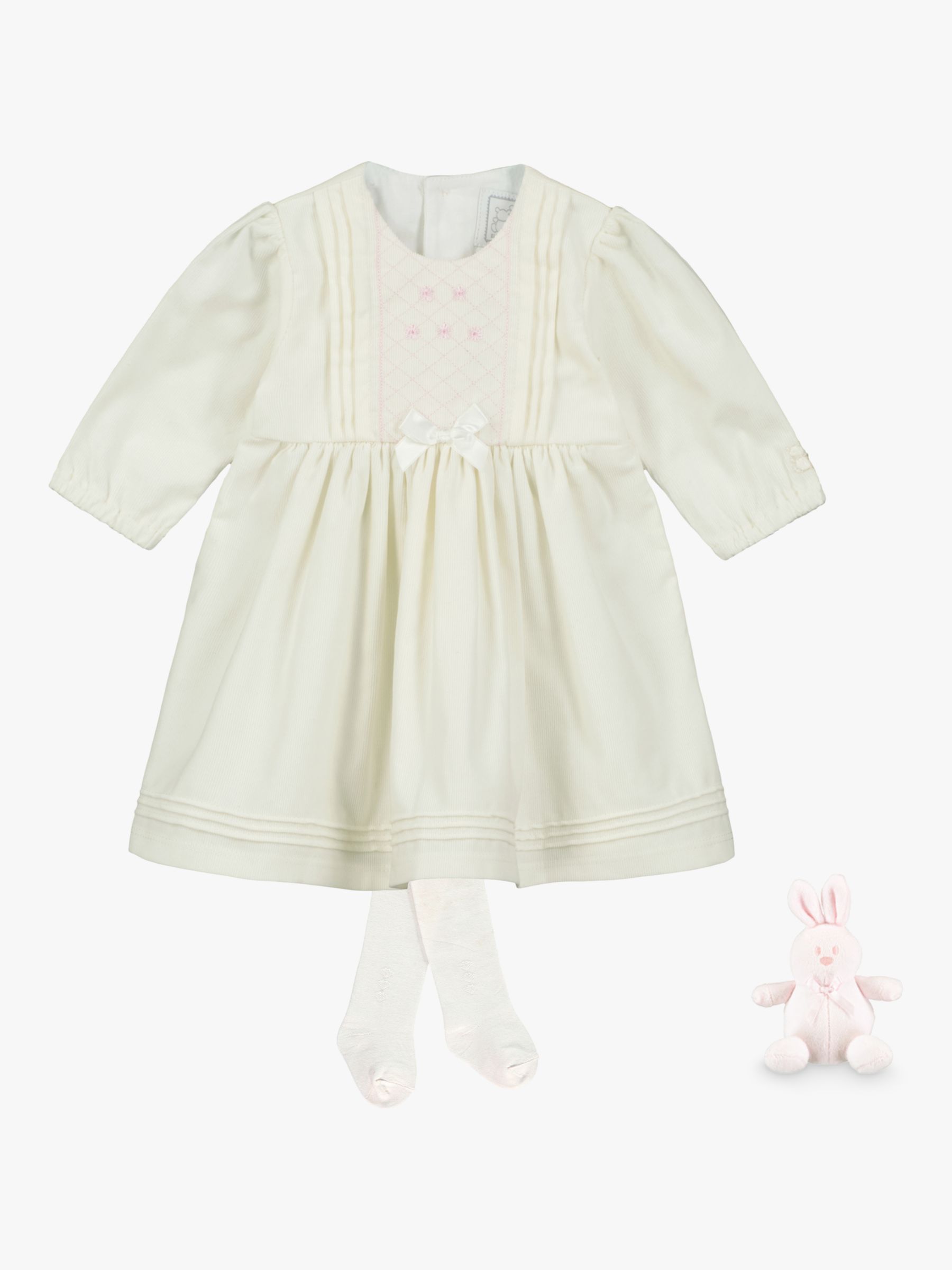 Emile et Rose Baby Erin Cord Floral Embroidered Dress & Tights Set, Ivory,  1 months