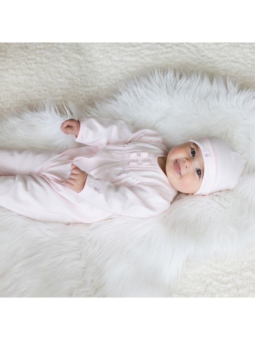 Emile et Rose Baby Shantel Bow Detail All-in-One Sleepsuit and Hat Set, Pink, 3 months