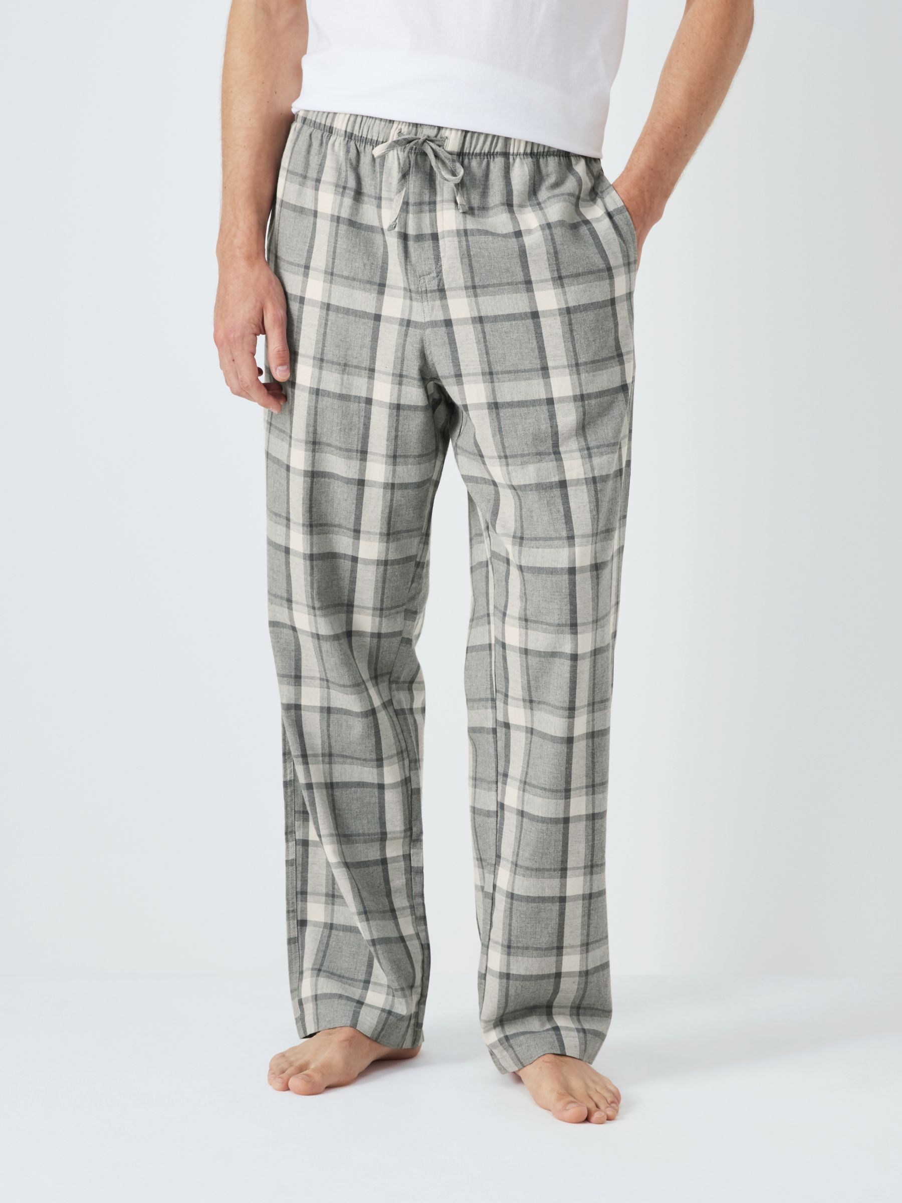 John Lewis Organic Cotton Grid Check Pyjama Bottoms, Grey Check, S