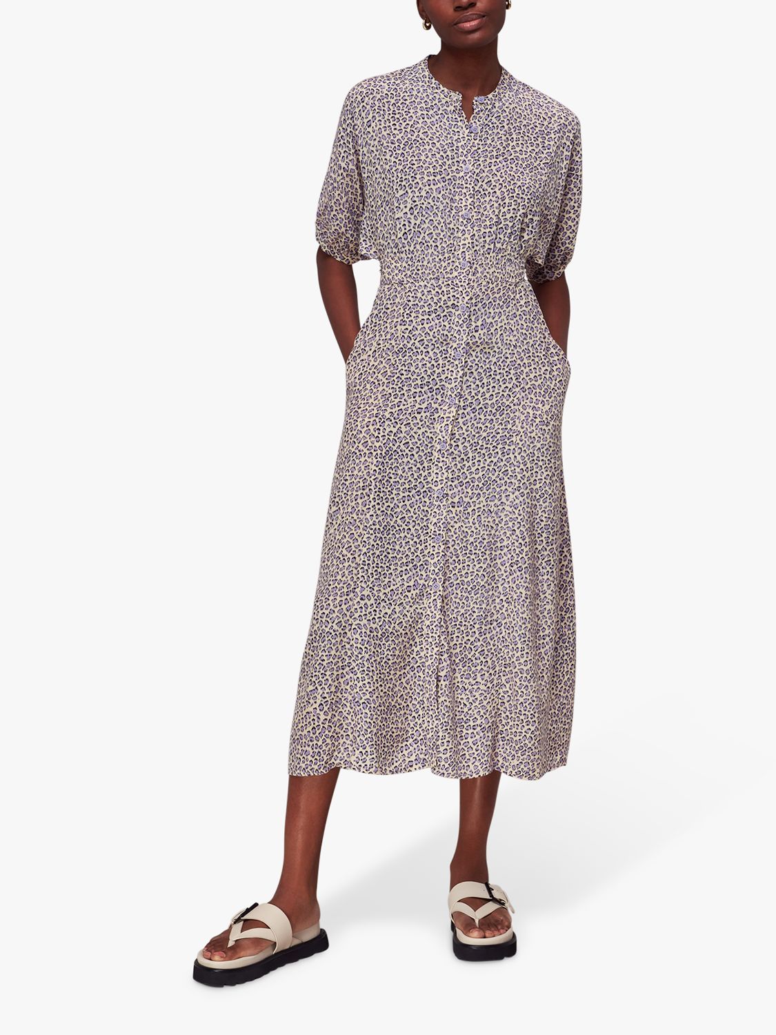 Whistles Dashed Leopard Print Midi Dress, Lilac/Multi, 8
