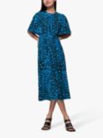 Whistles Amelia Painted Leopard Midi Dress, Blue/Multi