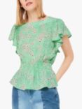 Whistles Daisy Meadow Frill Sleeve Top, Green/Multi, Green/Multi
