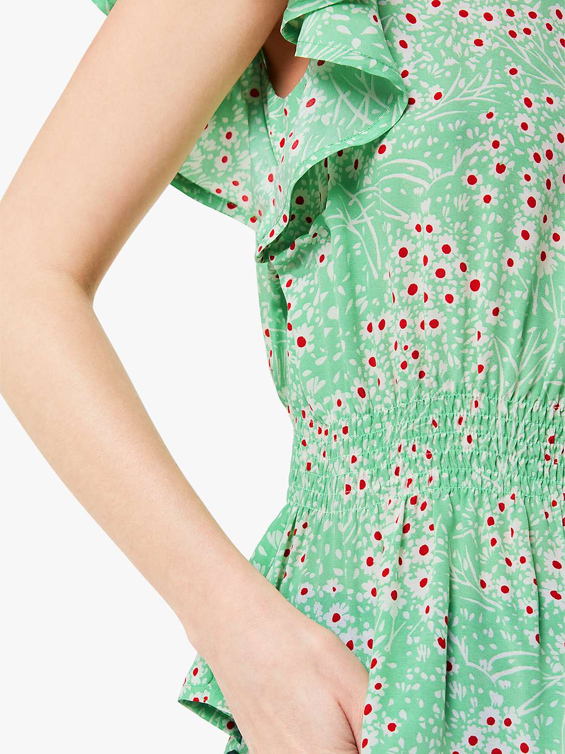 Buy Whistles Daisy Meadow Frill Sleeve Top, Green/Multi Online at johnlewis.com