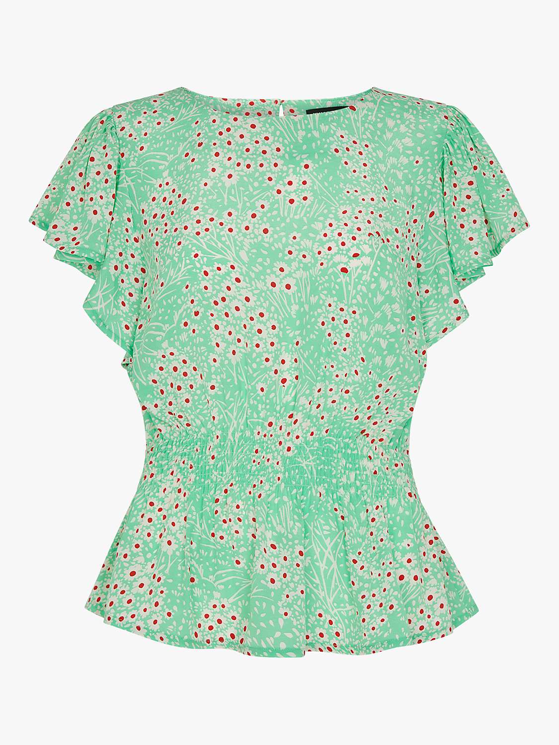 Buy Whistles Daisy Meadow Frill Sleeve Top, Green/Multi Online at johnlewis.com