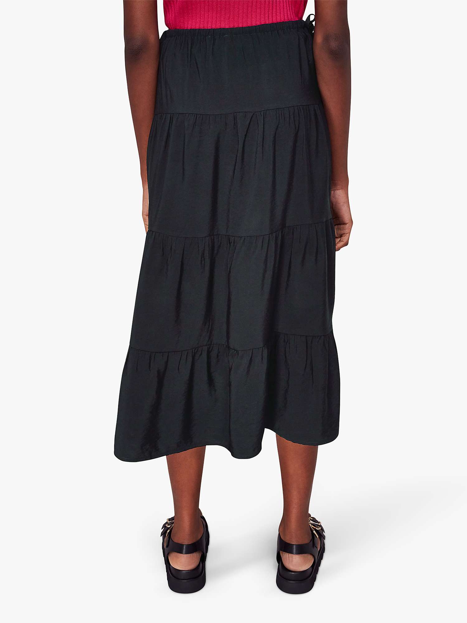 Buy Whistles Tie Side Tiered Midi Skirt, Black Online at johnlewis.com
