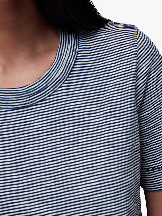 Whistles Rosa Double Trim Striped Cotton T-Shirt, Navy/Multi
