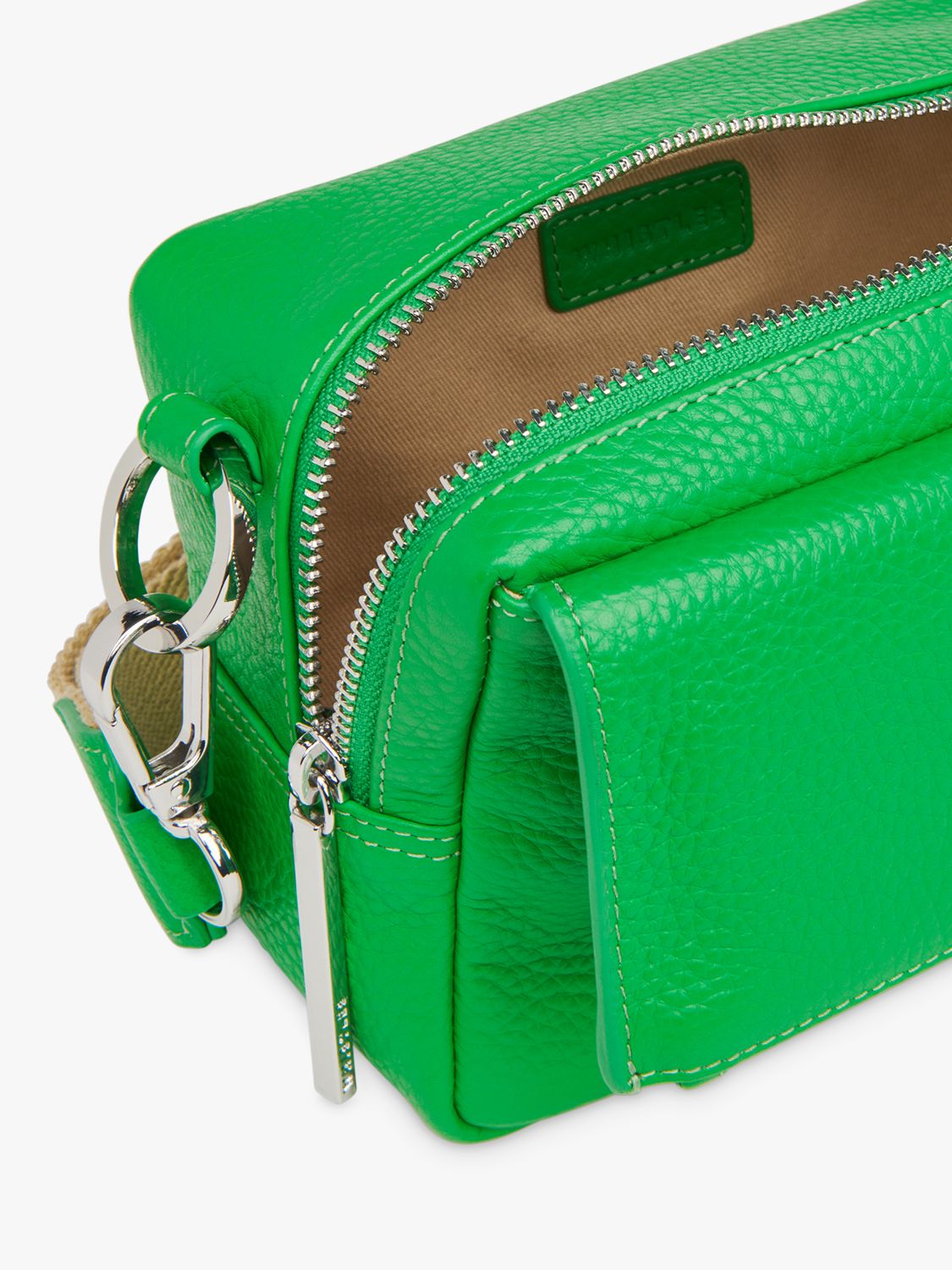 John Lewis Double Zip Cross Body Leather Camera Bag, Green at John
