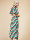 Little Mistress Stripe Asymmetric Neck Midi Dress, Multi